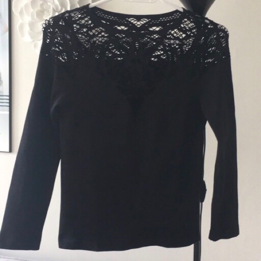 Free People Crochet Neckline Black Top